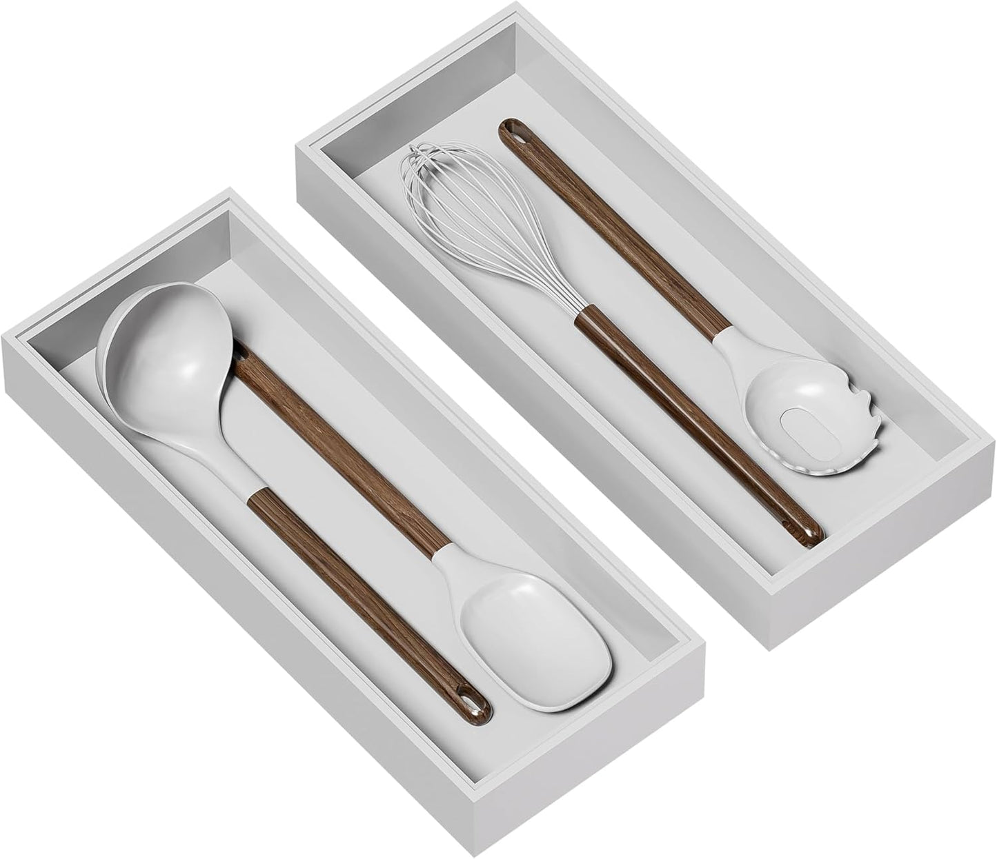 Lixple Bamboo Drawer Organizer, Cutlery Silverware Organizer for Kitchen Drawer, Stackable Utensil Organizer, 2 Pcs Flatware Organizer for Drawer, Wooden Storage Box Tray (Bamboo, 9 X 6 X 2 Inch)