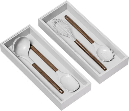 Lixple Bamboo Drawer Organizer, Cutlery Silverware Organizer for Kitchen Drawer, Stackable Utensil Organizer, 2 Pcs Flatware Organizer for Drawer, Wooden Storage Box Tray (Bamboo, 9 X 6 X 2 Inch)