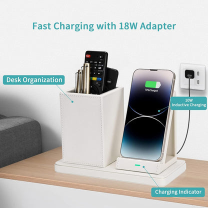 Wireless Charger with Desk Organizer, Wireless Charging Station for iPhone 13/13 Pro Max/13 Pro/12 Series/11/XS Max/XR/X/8Plus/SE 2, Wireless Charging Stand with Leather… (Marble)