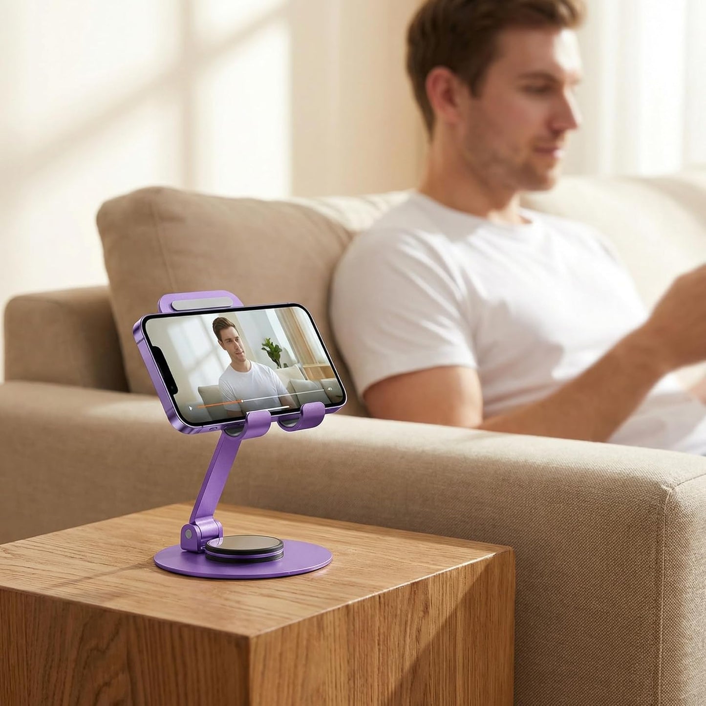 Universal Metal Cell Phone Stand, Multi-Angel Adjustable 360° Rotation Non-Slip Metal Phone Stents (Aurora Silver)