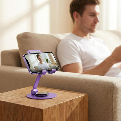 Universal Metal Cell Phone Stand, Multi-Angel Adjustable 360° Rotation Non-Slip Metal Phone Stents (Aurora Silver)