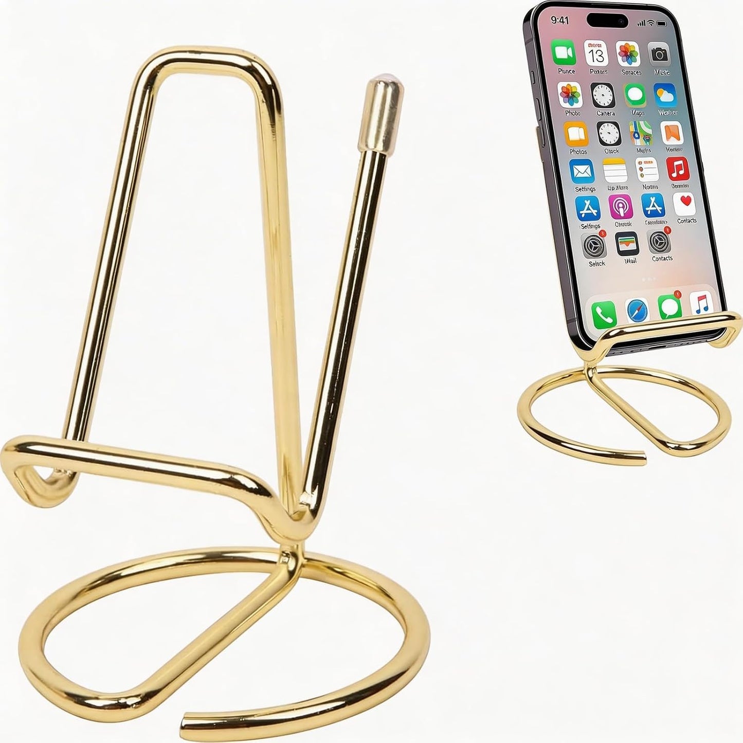 Phone Stand for Desk, Sturdy Metal Gold-Plated Phone Stand for Office Desk, Hands-Free Phone Charging Holder for Phone Calling and Watching Videos