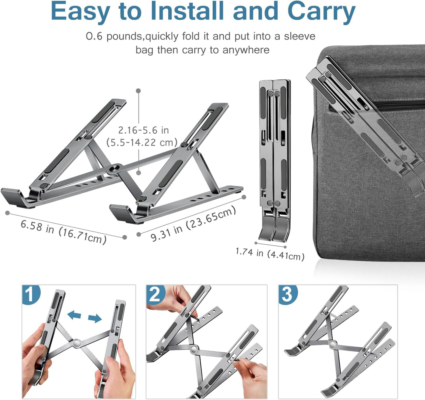 ivoler Laptop Stand, Laptop Holder Riser Computer Tablet Stand, 6 Angles Adjustable Aluminum Ergonomic Foldable Portable Desktop Holder Compatible with 10-15.6” MacBook,iPad, HP, Dell, Lenovo Silver
