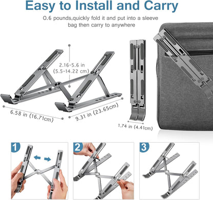 ivoler Laptop Stand, Laptop Holder Riser Computer Tablet Stand, 6 Angles Adjustable Aluminum Ergonomic Foldable Portable Desktop Holder Compatible with 10-15.6” MacBook,iPad, HP, Dell, Lenovo Silver