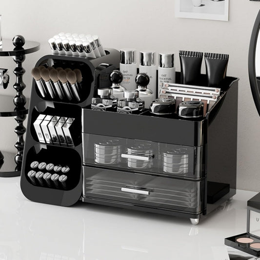Booklov Makeup Organizer for Vanity, Countertop Cosmetic Display Case with Clear Acrylic Drawers, Bathroom Counter Beauty Caddy, Cute Table Storage Holder for Skincare, Brush Lipsticks, Crystal White