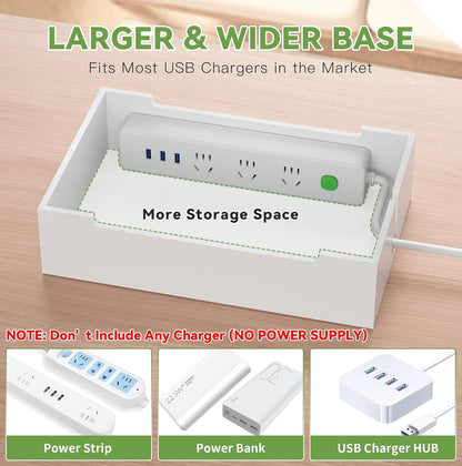 Pezin & Hulin Bamboo Charging Station for Multiple Devices, USB Charger Dock Organizer, with Power Supply (10 Ports HUB), 6 Cables, Cable Management Organizer for Cell Phones, Tablets -Natural+White