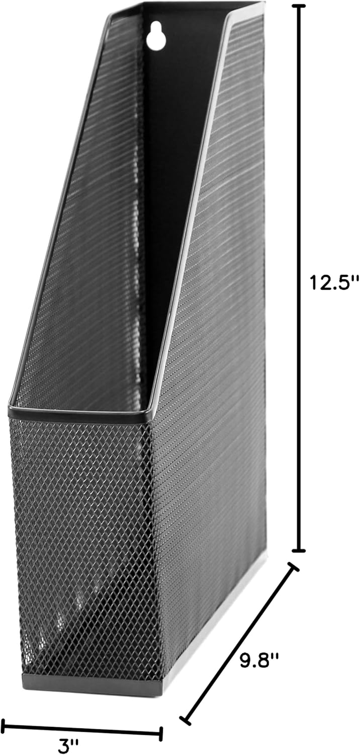 U Brands Mesh Steel Magazine File Holder, 12.5" x 9.8" x 3", Black, Desk Organizer for Magazines, Documents, Files and Folders, Modern Office Accessory