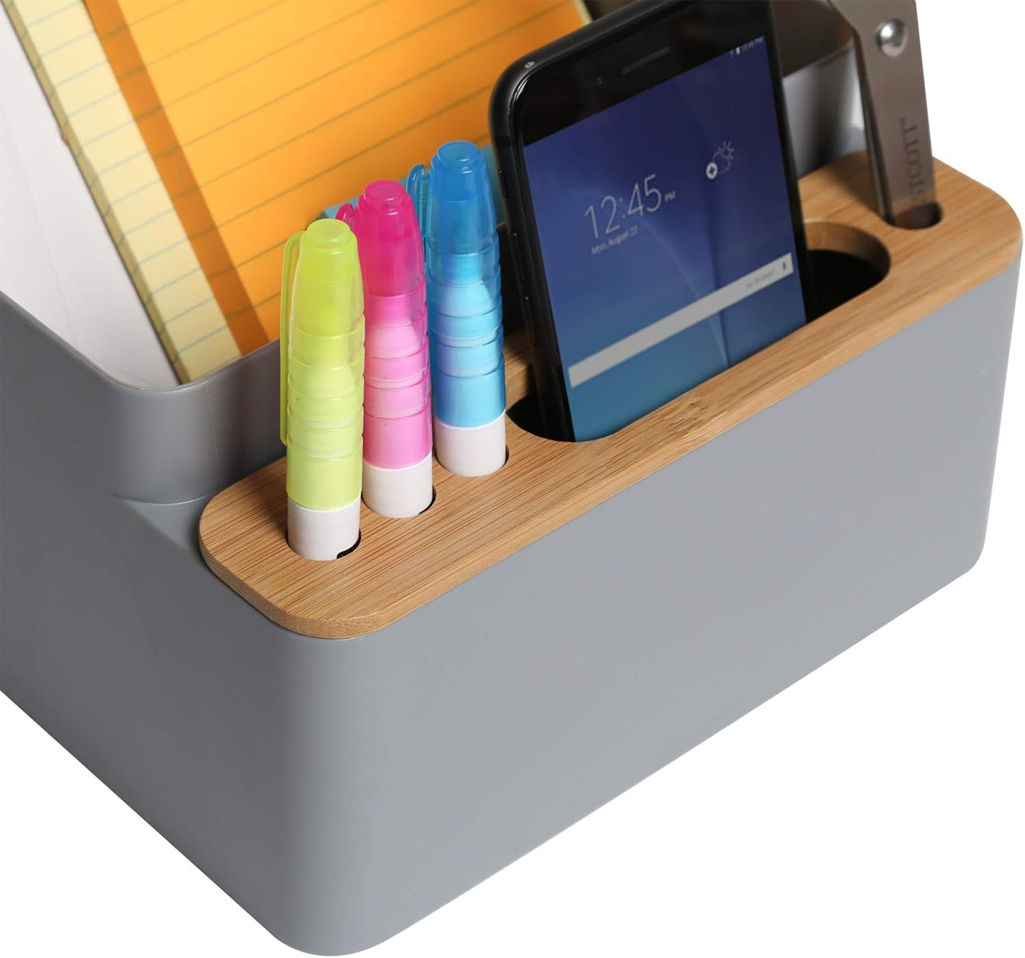 Seville Classics Bamboo Premium Organizer Storage Bins for Kitchen Silverware, Pantry, Closet, Office Desk, Pens, Utensils, Makeup, K Cup, Bamboo, Bag Holder Bin Set (4 Piece)