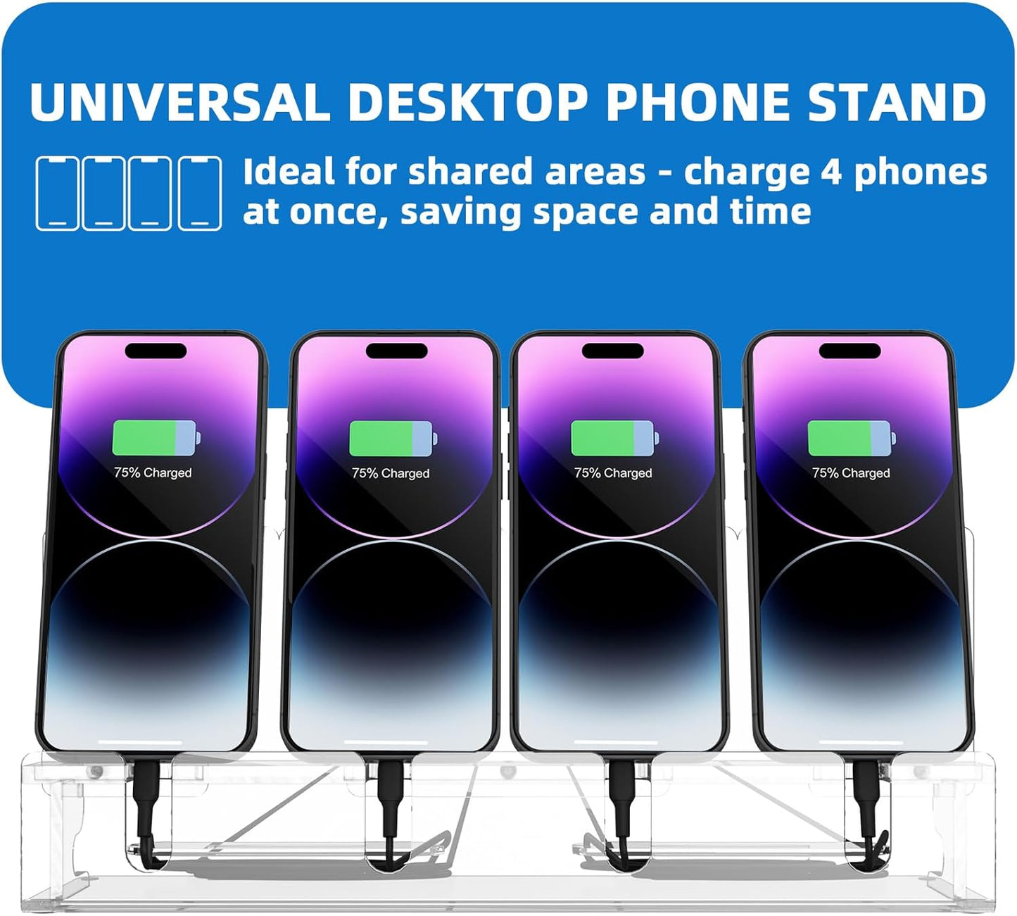 Cell Phone Stand, Multiple Phone Holder Organizer Stand for 4 Phones, Acrylic Desktop Mobile Phone Docking Station Charging Holder (Clear)