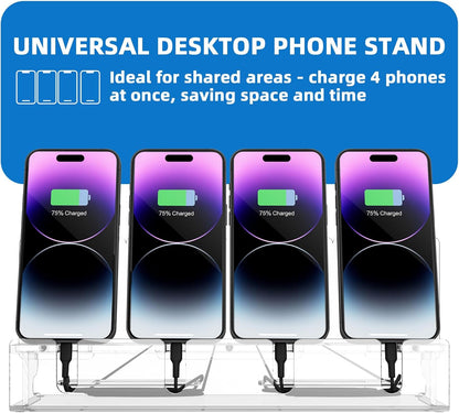 Cell Phone Stand, Multiple Phone Holder Organizer Stand for 4 Phones, Acrylic Desktop Mobile Phone Docking Station Charging Holder (Clear)