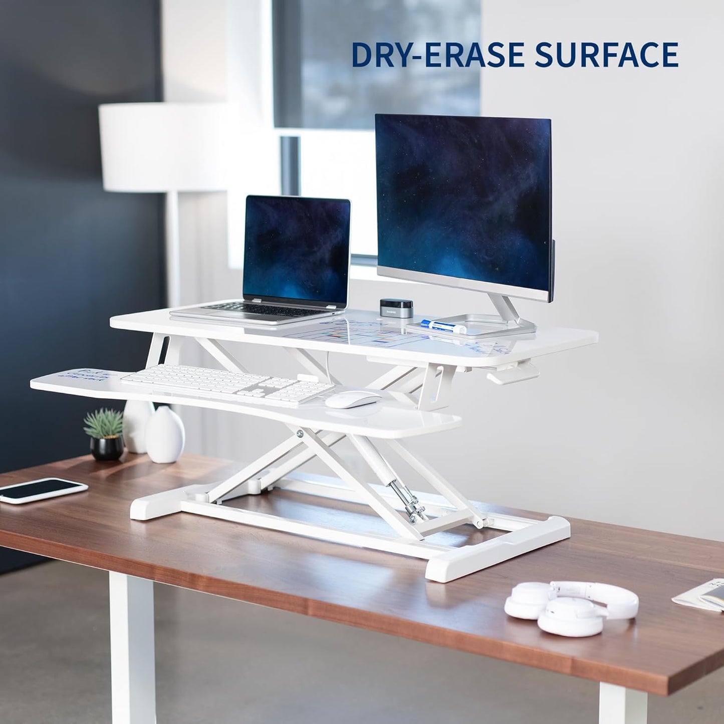 VIVO 26 inch Desk Converter, K Series, Height Adjustable Sit to Stand Riser, Dual Monitor and Laptop Workstation with Keyboard Tray, Black, DESK-V026KB