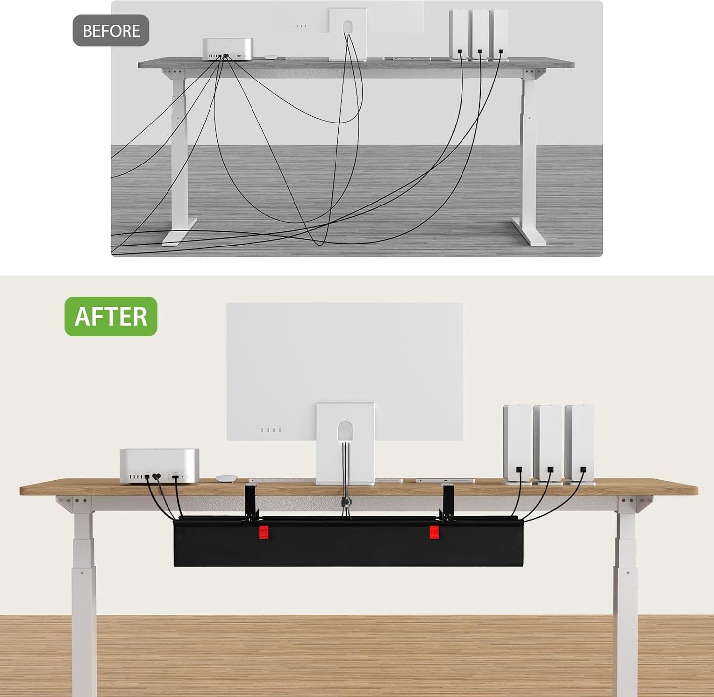 KEEGH Extra Large 48" Under Desk Cable Management Tray - Under Desk Cord Management - Clamp/Screw Mount - Support Upto 70lbs - Fabric Wire Management - Cable Raceways Tray Cord Hiders for Office/Home