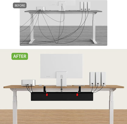 KEEGH Extra Large 48" Under Desk Cable Management Tray - Under Desk Cord Management - Clamp/Screw Mount - Support Upto 70lbs - Fabric Wire Management - Cable Raceways Tray Cord Hiders for Office/Home