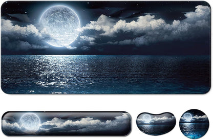 Keyboard Wrist Rest + Mouse Pad with Wrist Support + Desk Mat + Coaster 4 in 1 Set, XXL Large Gaming Mousepad Cute Ergonomic Mouse Pads for Desk Computer Laptop Office Decor-Beach