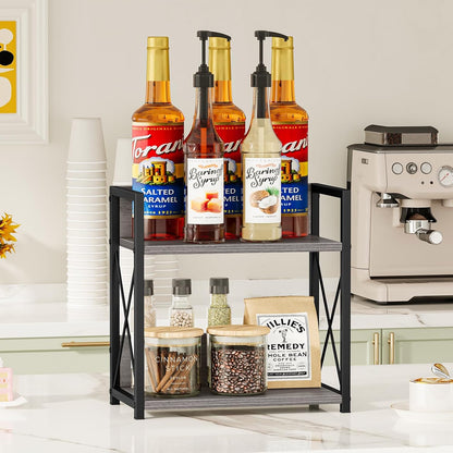Giikin Countertop Shelf Organizer, 2 Tier Kitchen Spice Rack Organizer for Countertop, Wood Coffee Counter Shelf Organizer for Home (Bamboo, S)