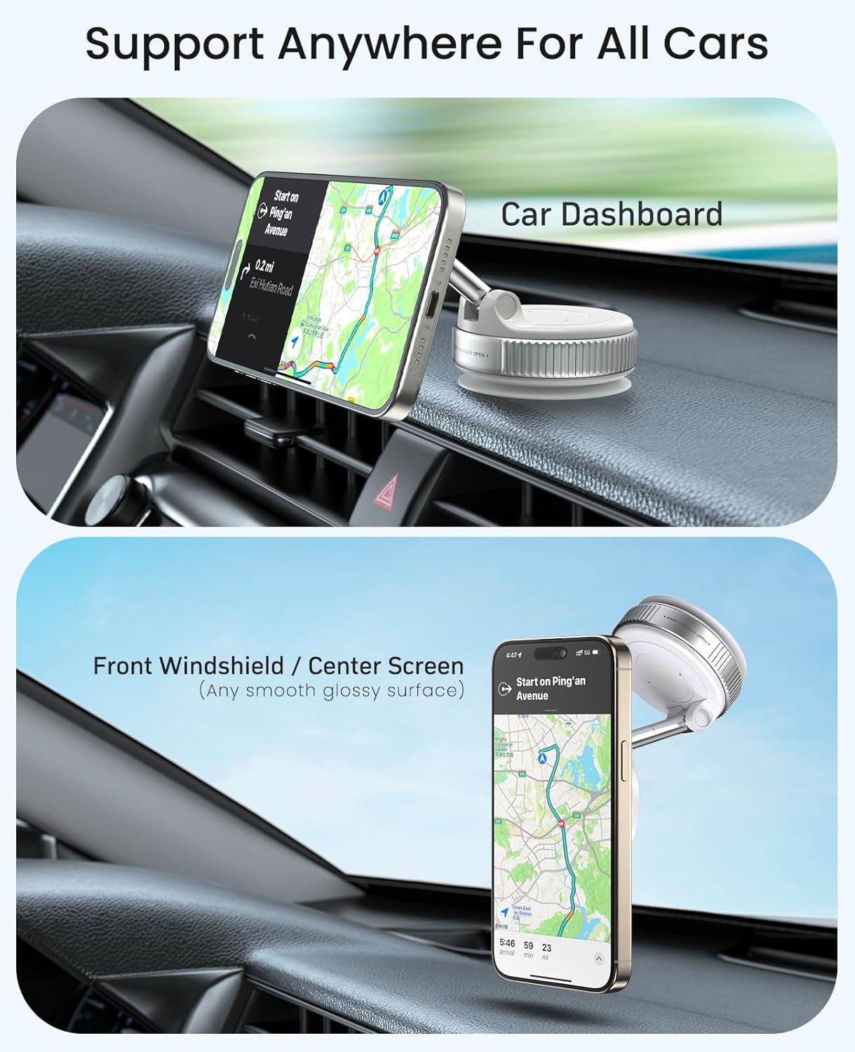 Jononser Magnetic Suction Cup Phone Mount for Magsafe, 360° Adjustable Magnetic Car Phone Holder, Pocket Size Foldable Car Mount, Cell Phone Holders for Your Car for iPhone 17 16 15 14 13 12 Series