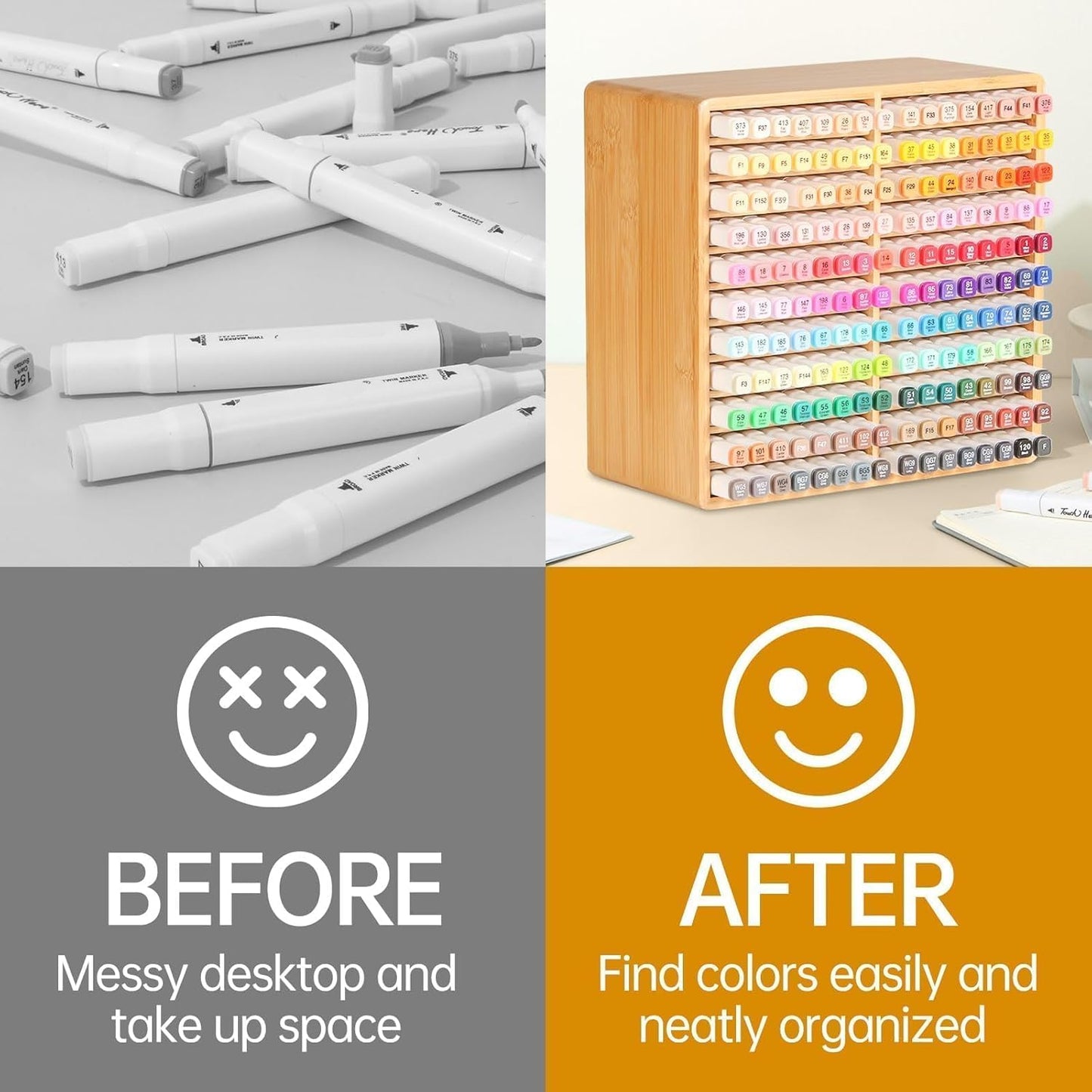 walowalo Markers Organizer Hold 176 Markers Birthday Gifts Bamboo Pen Holder Art Supply Pencil Alcohol Storage Organizer 22 Compartments All-in-One Marker Storage for Home Office Desk Classroom
