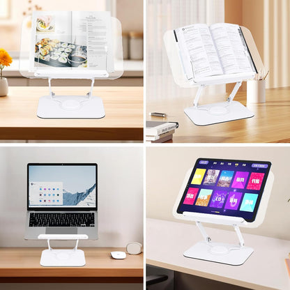 ASIEIT Desk Clamp Book Stand, Aluminum Book Holder Adjustable Height & Angle, Cookbook Stand for Kitchen, Recipe Book Holder with 360° Swivel Base, Book Stand for Reading, Office, Laptop