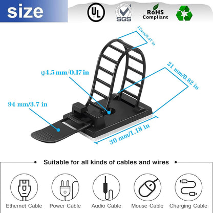 Adjustable Adhesive Cable Management Clips 50Pcs, Large self Adhesive Cable Ties Clips ，Suitable for Cable Management Under desks and on Walls (White)