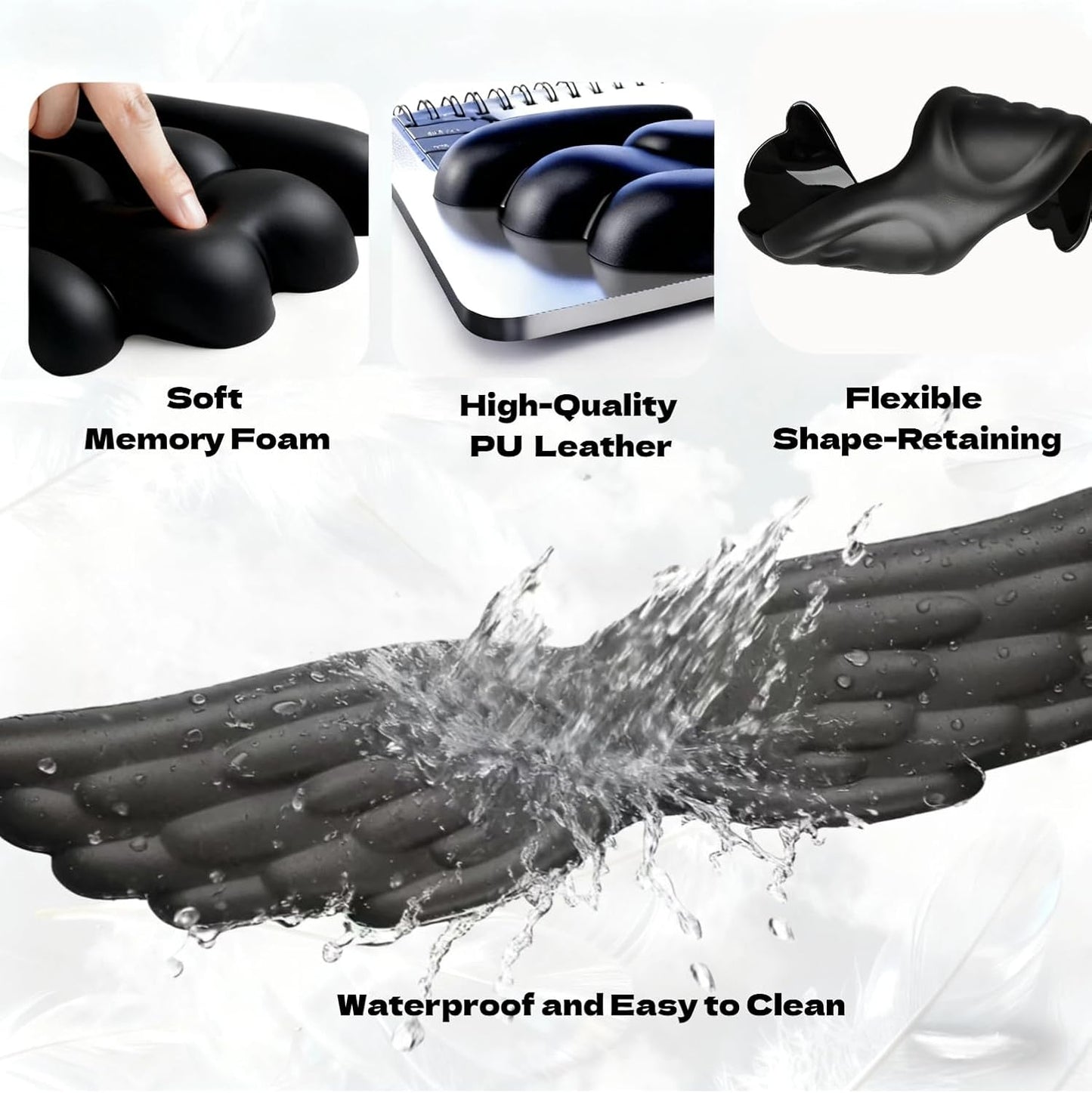 Angel Wing Wrist Rest Ergonomic Memory Foam Wrist Rest for Computer Keyboard Mouse Set, Cute Gaming Keyboard Cushion Hand Support PU Leather Surface Anti-Slip Waterproof White Angel Wing