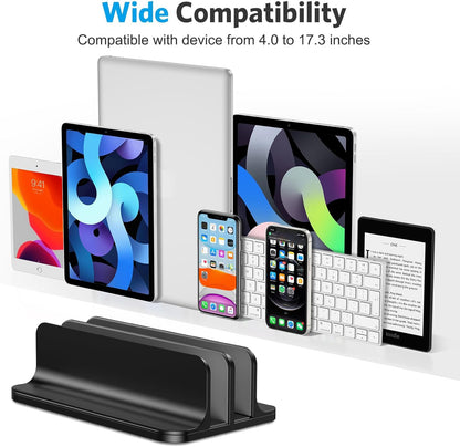 OMOTON Vertical Laptop Stand [Updated 3-Slots Version], Desktop Aluminum Mac Book Stand with Adjustable Dock Size, Fits All Mac Book, Chrome Book and Gaming Laptops (Up to 17.3 inch), Starlight