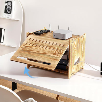Solid Wood Projector Shelf Router Shelf Projector Stand Router Storage Box Router Cover Organized Modem Cable Power Strip Cable Management Hider Rack by Need Assembly (White)