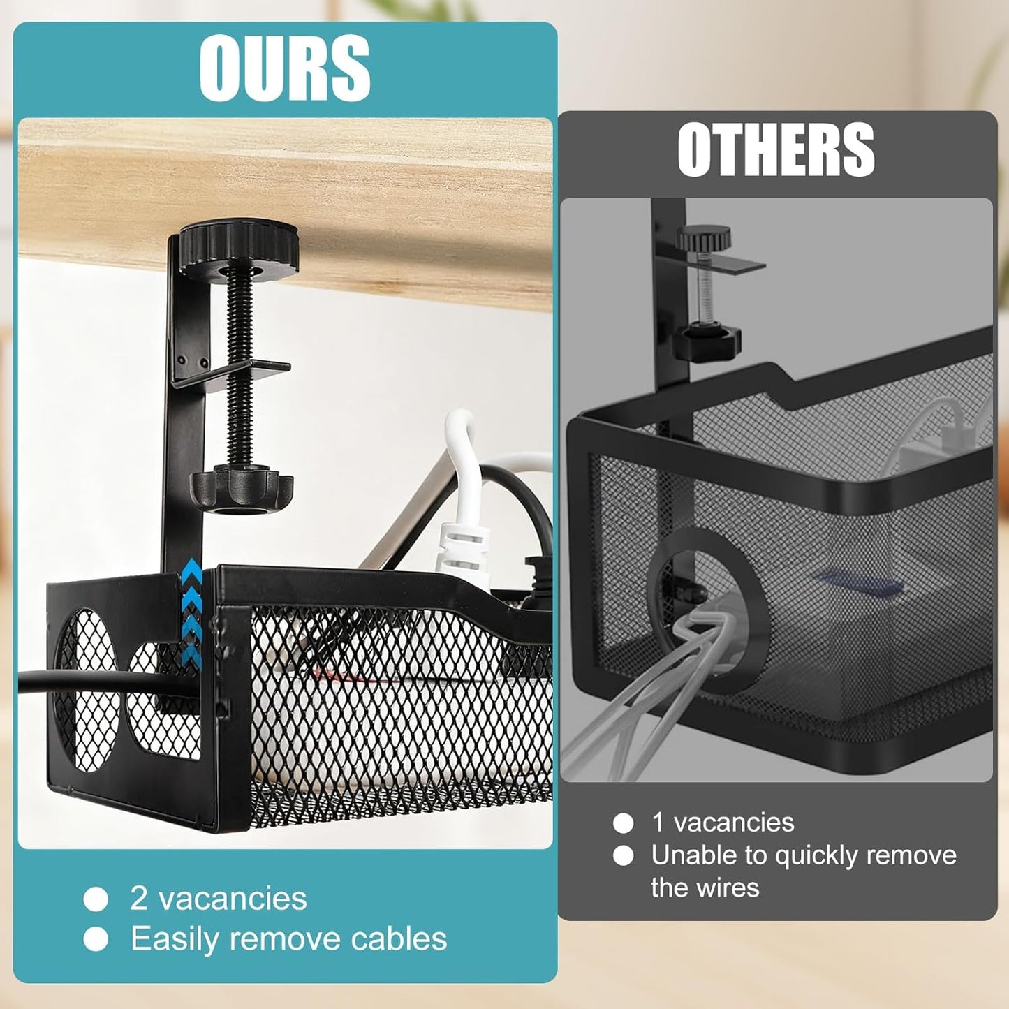 Under Desk Cable Management 27 inches Metal Cord Organizer No Drill Wire Management and Cord Organizer for Home Office Standing Desk