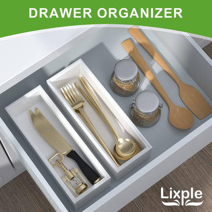 Lixple Bamboo Drawer Organizer, Cutlery Silverware Organizer for Kitchen Drawer, Stackable Utensil Organizer, 2 Pcs Flatware Organizer for Drawer, Wooden Storage Box Tray (Bamboo, 9 X 6 X 2 Inch)
