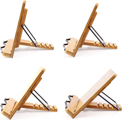 Large A+ (15.4 x 11) Inch XL Bamboo Book Stands & Holders for Reading Hands Free in Bed,Cookbook,Textbook,Law,with 6 Adjustable Height Document Stand