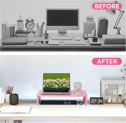 Qupui Computer Monitor Stand Riser with Drawer and Pen Holders, Desk Organizer Shelf and Accessories, Office Desk Accessories, Office Organization, Black