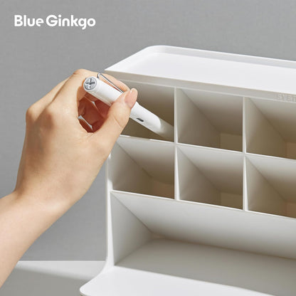 BLUE GINKGO Compact Desk Organizer – Small 5-Compartment, Half Drawer Storage – Pen Holder, Stationery Organizer for Desktop, Vanity, Shelf (Made in Korea, Green)