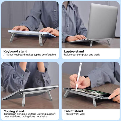 Adjustable Ergonomic Laptop & Keyboard Stand for Desks - Aluminum Alloy Heat Dissipation Riser, Non-Slip Feet for 10-17" MacBook, Dell, HP, Gaming Desktops (Black