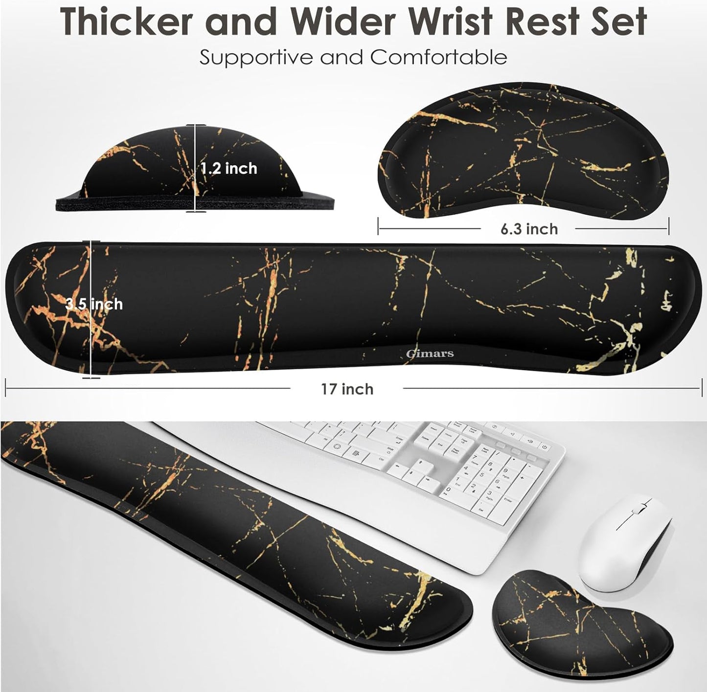 Gimars Upgrade Enlarge Silky and Superfine Fabric Gel Memory Foam Keyboard Wrist Rest Set, Ergonomic Keyboard Mouse Wrist Support for Typing Pain Relief, Comfort for Office, Gaming, Computer