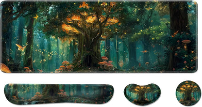 Desk Pad and Keyboard Wrist Rest, Large Mouse Pad + Keyboard Pad+Mouse Wrist Support, Non-Slip Desk Mat Protector for Office, Home 31.5×11.8 Inches Anime Dragon