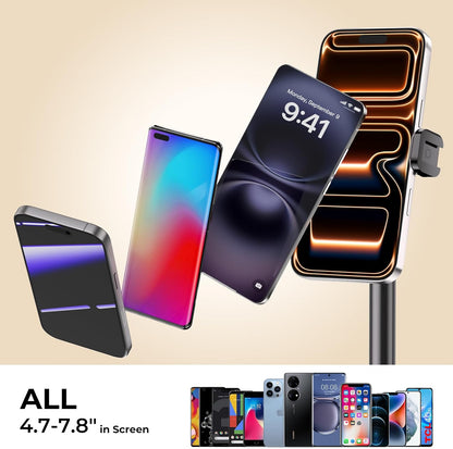 Desktop Phone Stand, Adjustable Height & Angle Holder, Compatible with iPhone, Samsung, Android Smartphones - Night Black