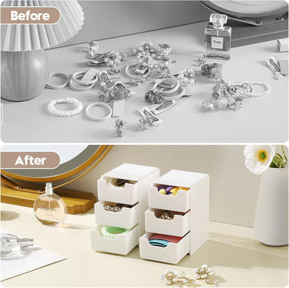 Mini White Plastic 3-Drawer Organizer for Girls’ Hair Accessories, Jewelry & Makeup – Small Storage Box for Clips, Scrunchies, Desk & Bathroom Essentials