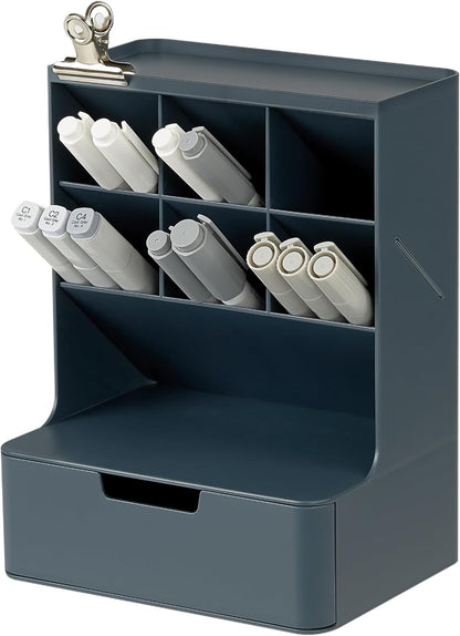 BLUE GINKGO Compact Desk Organizer – Small 5-Compartment, Half Drawer Storage – Pen Holder, Stationery Organizer for Desktop, Vanity, Shelf (Made in Korea, Green)