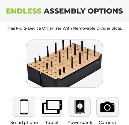 Prosumer's Choice Wooden Charging Station Organizer - 5-Port Base for Phones, Tablets and Laptops - Multi-Device Docking Station with Removable Divider Slots - Cord Box with Cable Management - Bamboo