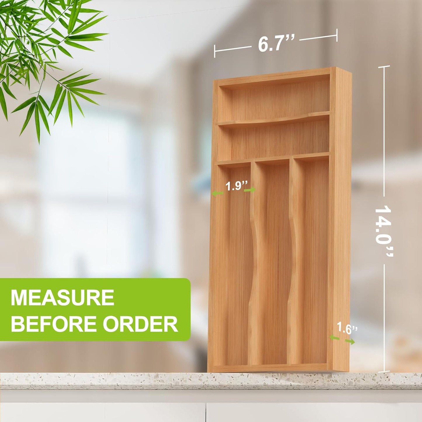 Unibambou Bamboo Utensil Drawer Organizer, Silverware Tray Organizer, Kitchen Drawer Organizer for Flatware Cutlery, (Natural, 3 Slots)