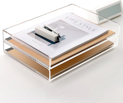 SANRUI 4 Tier Clear Desk Paper Letter Organizer Trays, A4 Stackable File Document Tray, Acrylic Desk Organizers and Accessories Sorter, Workspace Office Supplies Organizers,12.4inx8.86inx6.64in