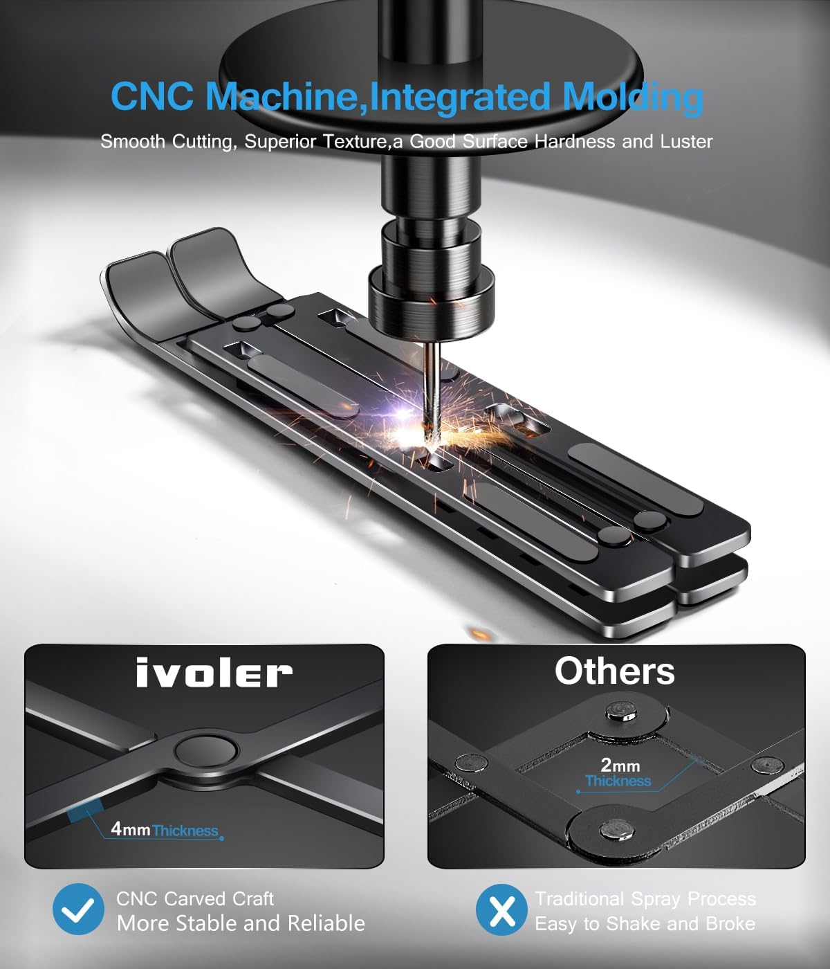 ivoler Laptop Stand, Laptop Holder Riser Computer Tablet Stand, 6 Angles Adjustable Aluminum Ergonomic Foldable Portable Desktop Holder Compatible with 10-15.6” MacBook,iPad, HP, Dell, Lenovo Silver