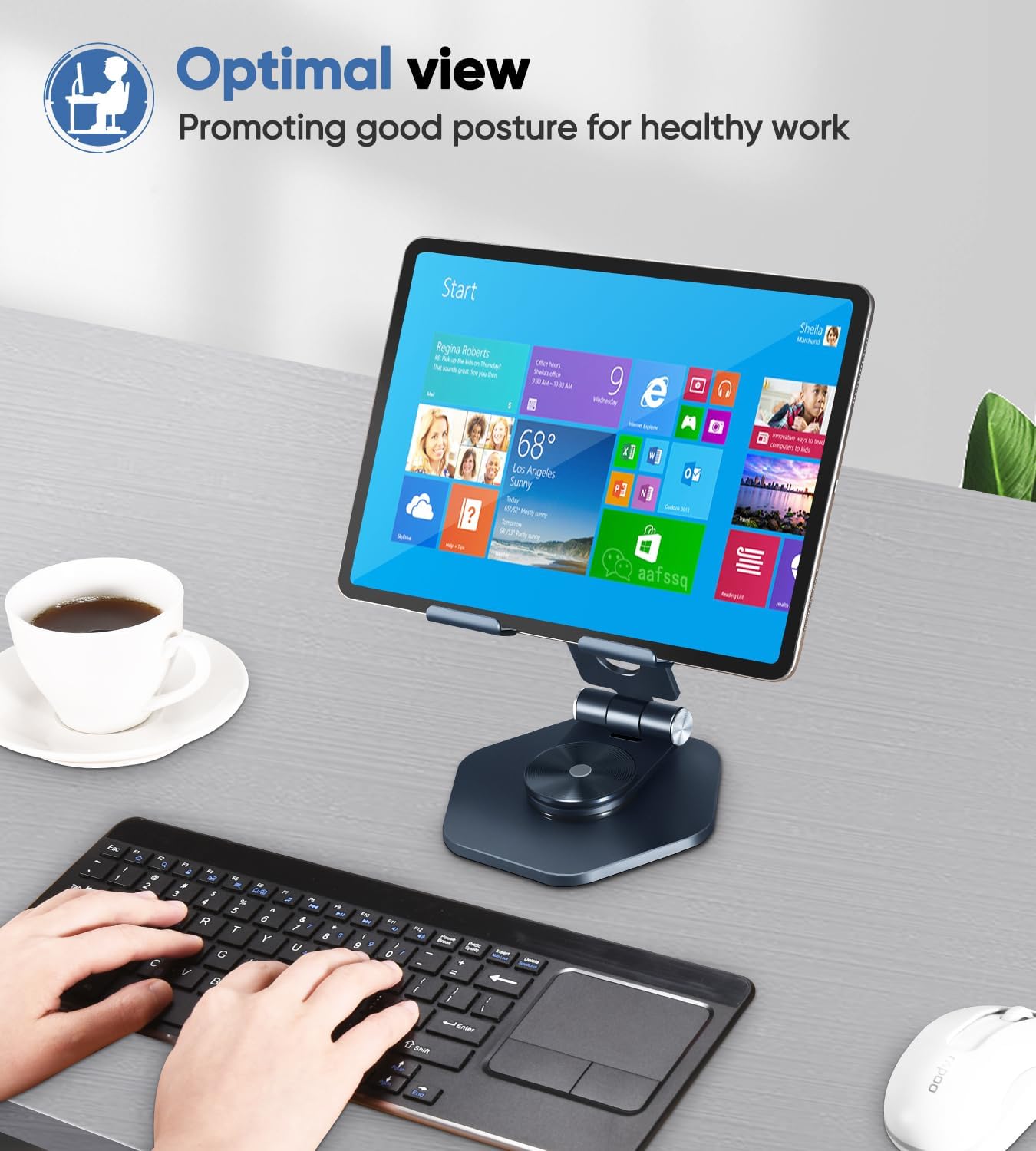 Aluminum Tablet Stand for Desk, 360° Swivel iPad & Tablet Holder – Thickened Material & Foldable Desktop Mount for 5–12.9in Devices, Black