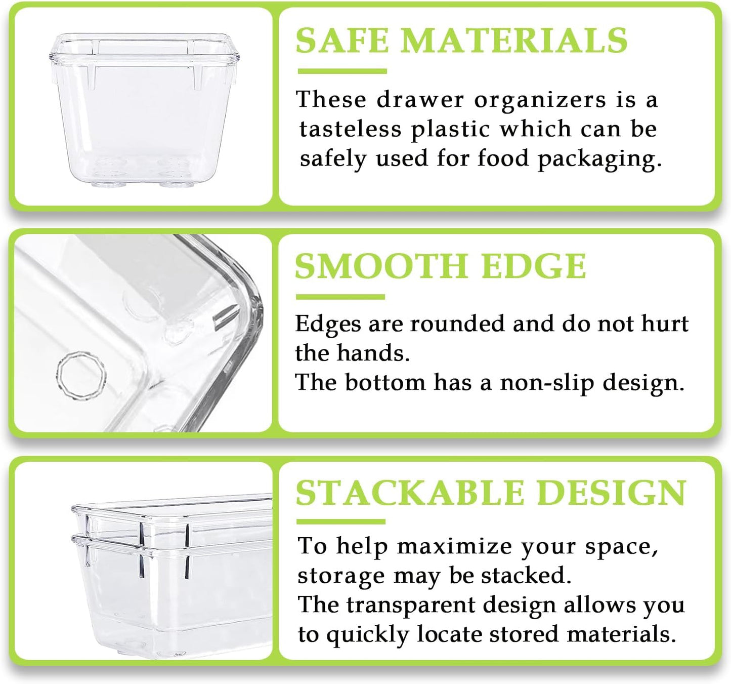 Clear Acrylic Drawer Organizer Trays, 5 Size Junk Box Organization Small Storage Container Bin for Desk Makeup Bathroom Vanity Kitchen Tool Make Up Workspace Home Dorm Apartment Office Room Nightstand