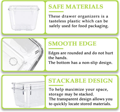 Clear Acrylic Drawer Organizer Trays, 5 Size Junk Box Organization Small Storage Container Bin for Desk Makeup Bathroom Vanity Kitchen Tool Make Up Workspace Home Dorm Apartment Office Room Nightstand