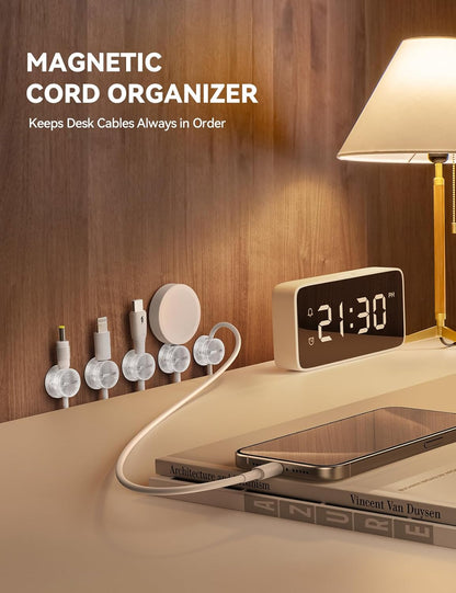 9 Pack Magnetic Cable Clips [Cable Smooth Adjustable] Cord Holder, Under Desk Cable Management, JOYROOM Adhesive Wire Holder Keeper Organizer for Home Office Desk Phone Car Wall Desktop Nightstand