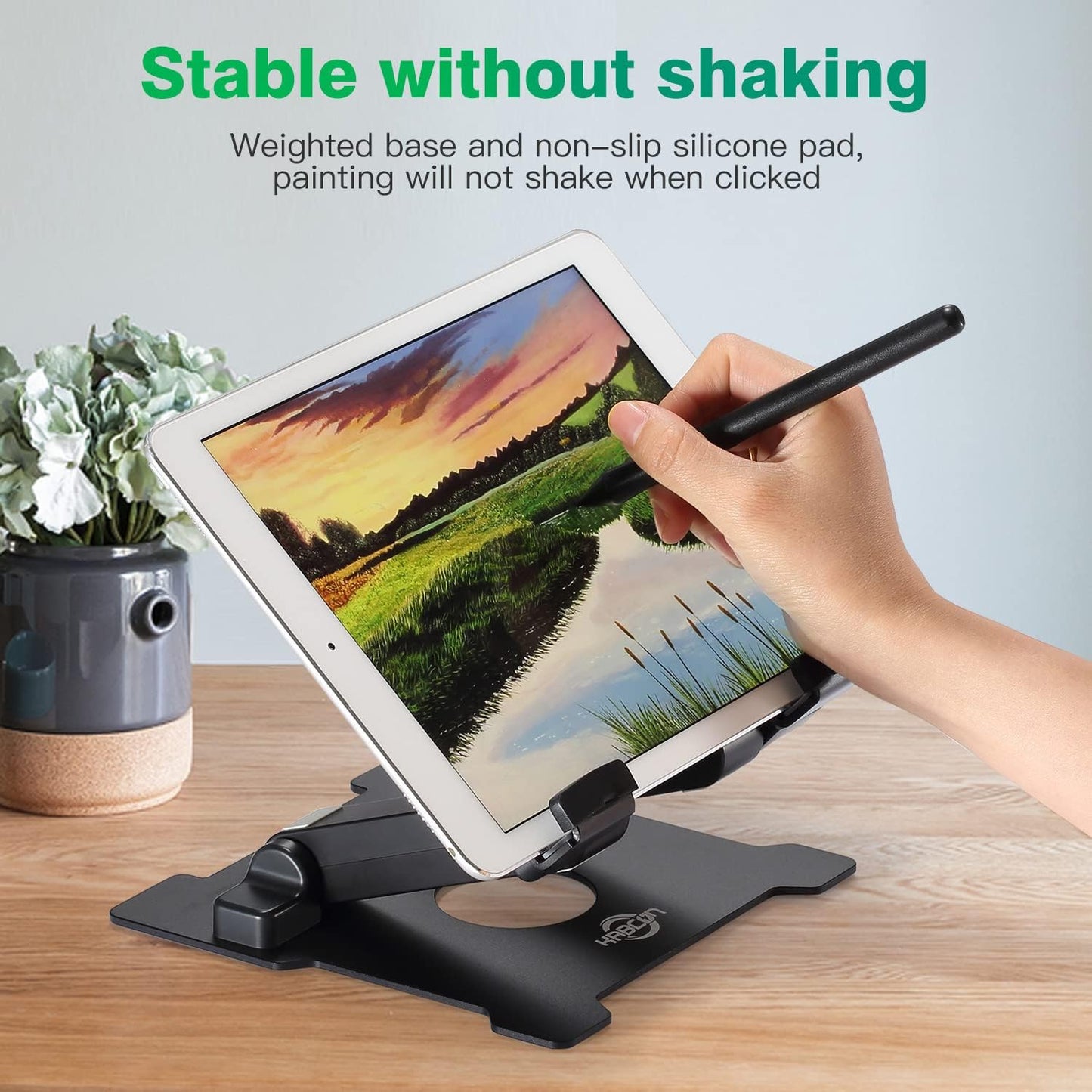 KABCON Quality Tablet Stand,Adjustable Foldable Eye-Level Aluminum Solid Up to 15-in Tablets Holder for Microsoft Surface Series Tablets,iPad Series,Samsung Galaxy Tabs,Amazon Kindle Fire,Etc.Silver