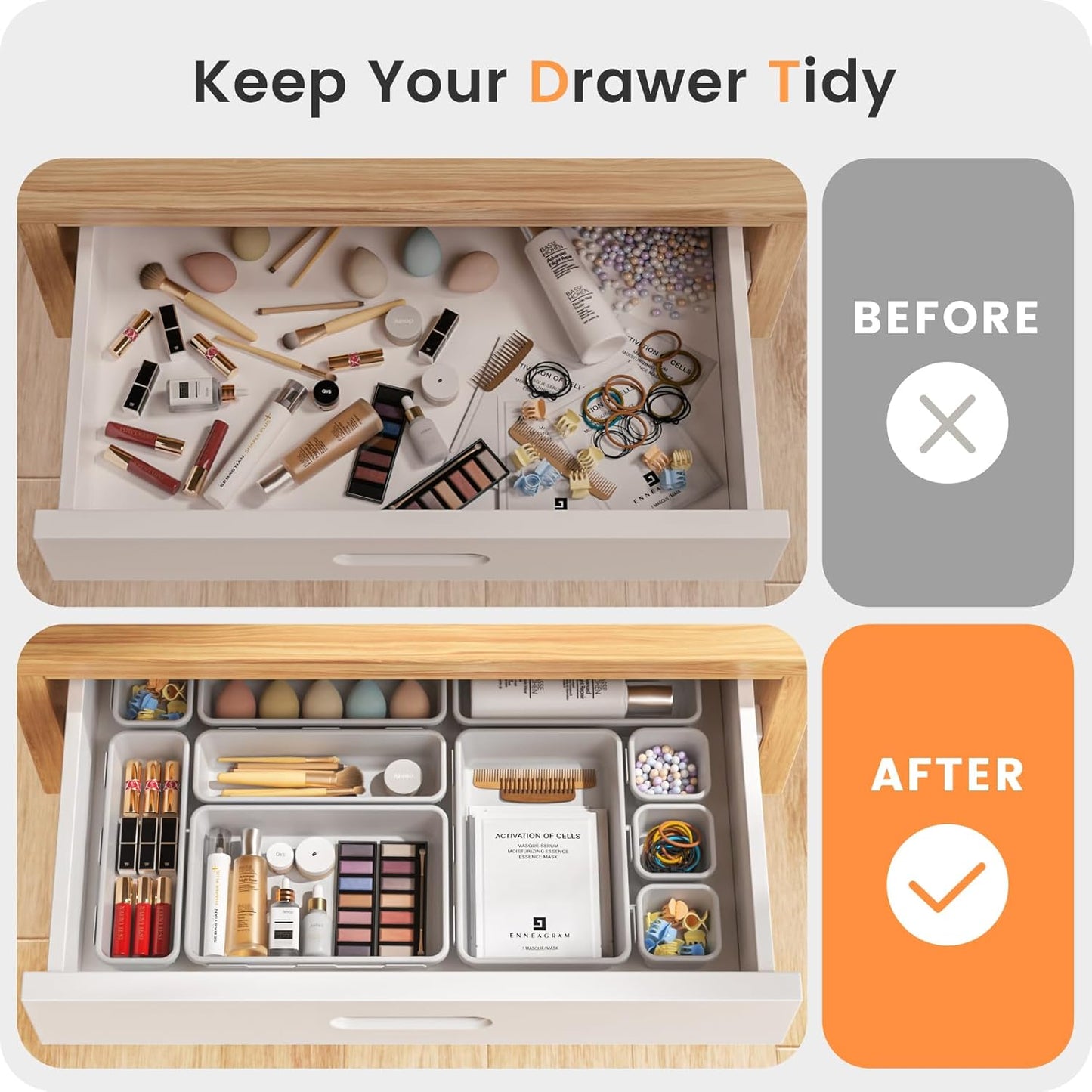 【Military Grade】A-LuGei Drawer Organizer, 【𝟱𝗦𝗶𝘇𝗲】 Makeup organizer, 【Holds 177 Items】 Bathroom Organizers and Storage, Organization and Storage, Desk Drawer Organizer for Bathroom Vanity