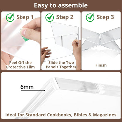 Acrylic Desktop Book Stand, Clear Angled Book Holder Display for Cookbooks, Magazines & Art Books, 12×7×5 in Slim Transparent Reading Stand for Desk & Coffee Table