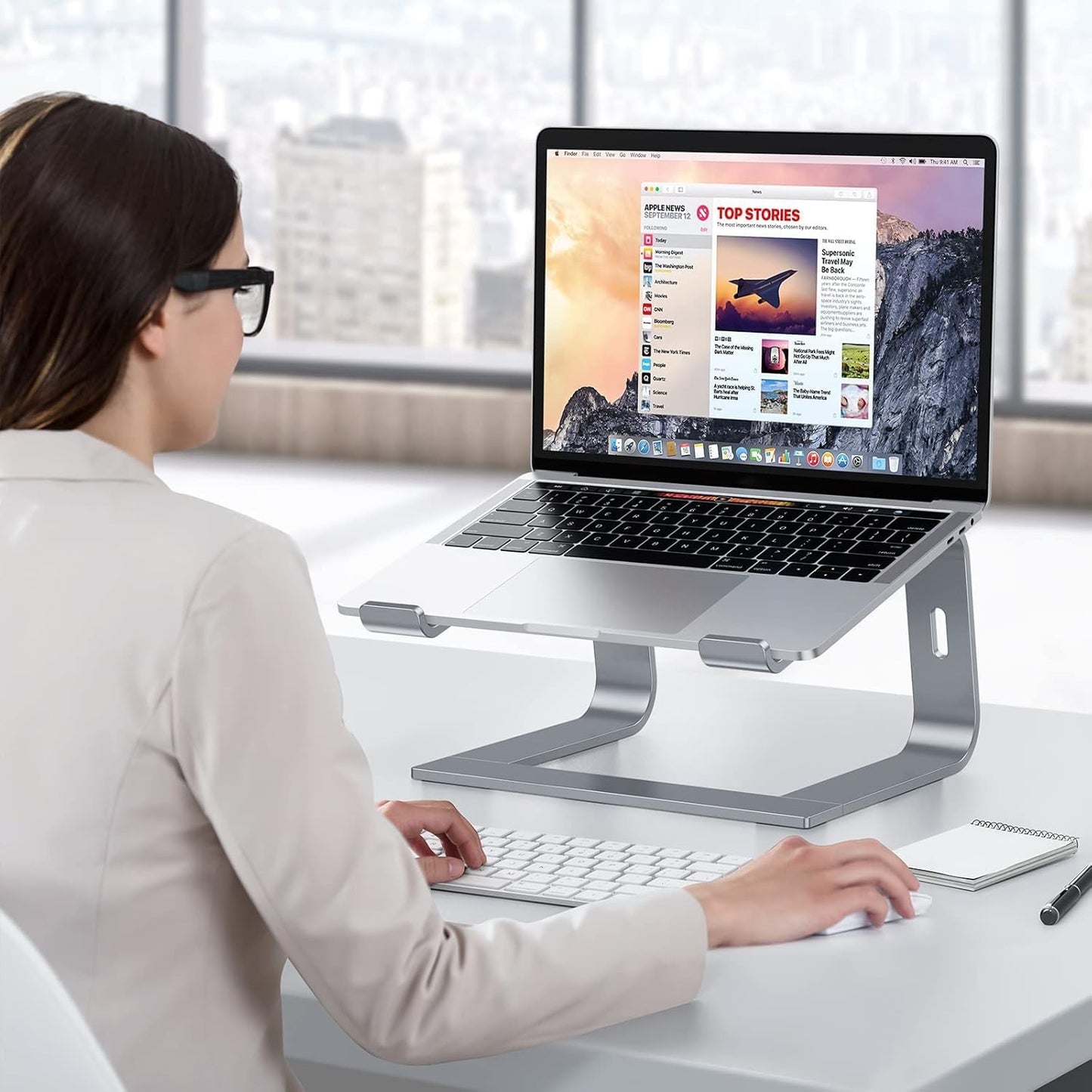 OMOTON Laptop Stand, Detachable Laptop Mount, Aluminum Laptop Holder Stand for Desk, Compatible with MacBook Air/Pro, Dell, HP All Laptops (11-16 inch), Silver