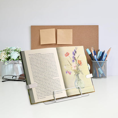 Metal Desk Book Stand for Reading with Adjustable Clips, Hands-Free Foldable Book Holder for Kids, Portable Document Stand for Desk, Display Stand for Recipes, Cookbooks, Tablets - Purple